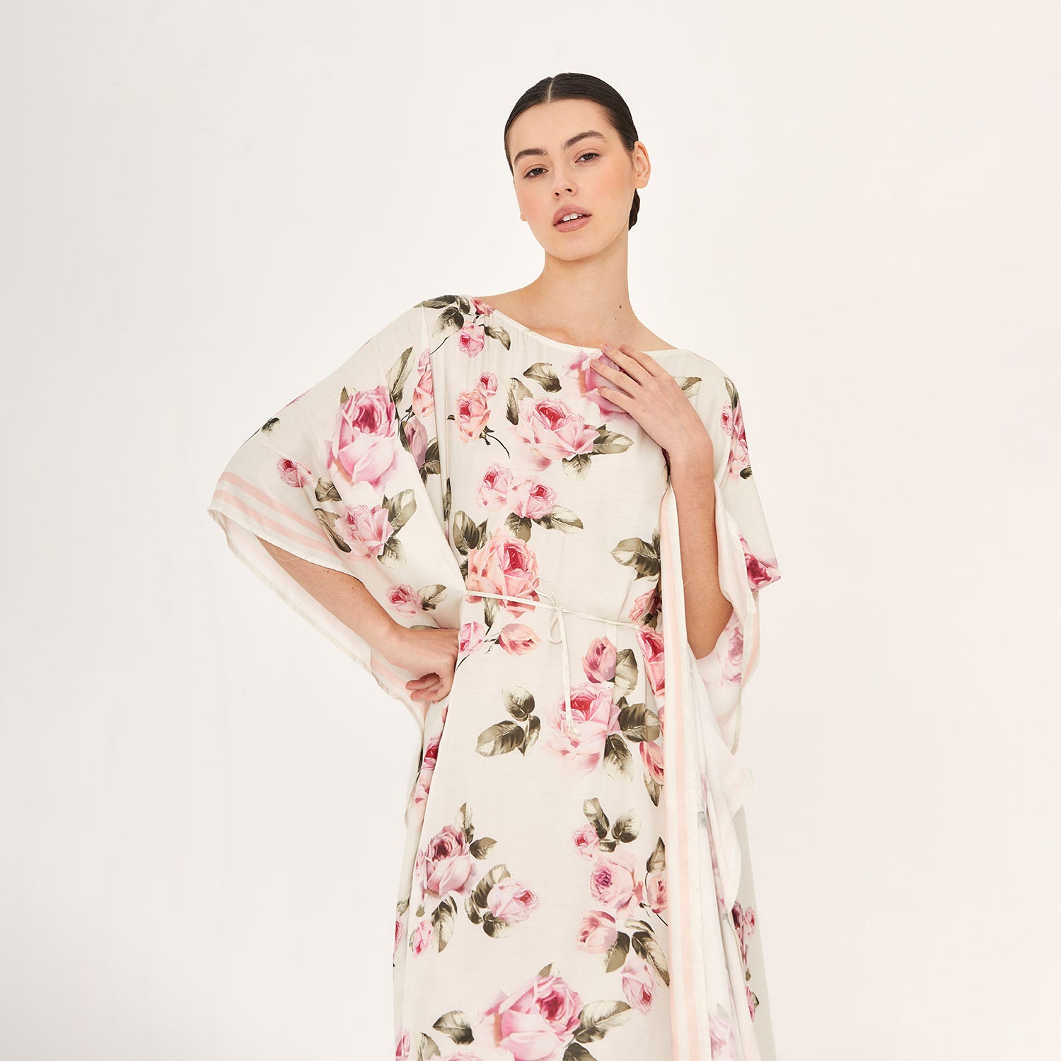 LONG KAFTAN SILK VISCOSE ROSE 398A