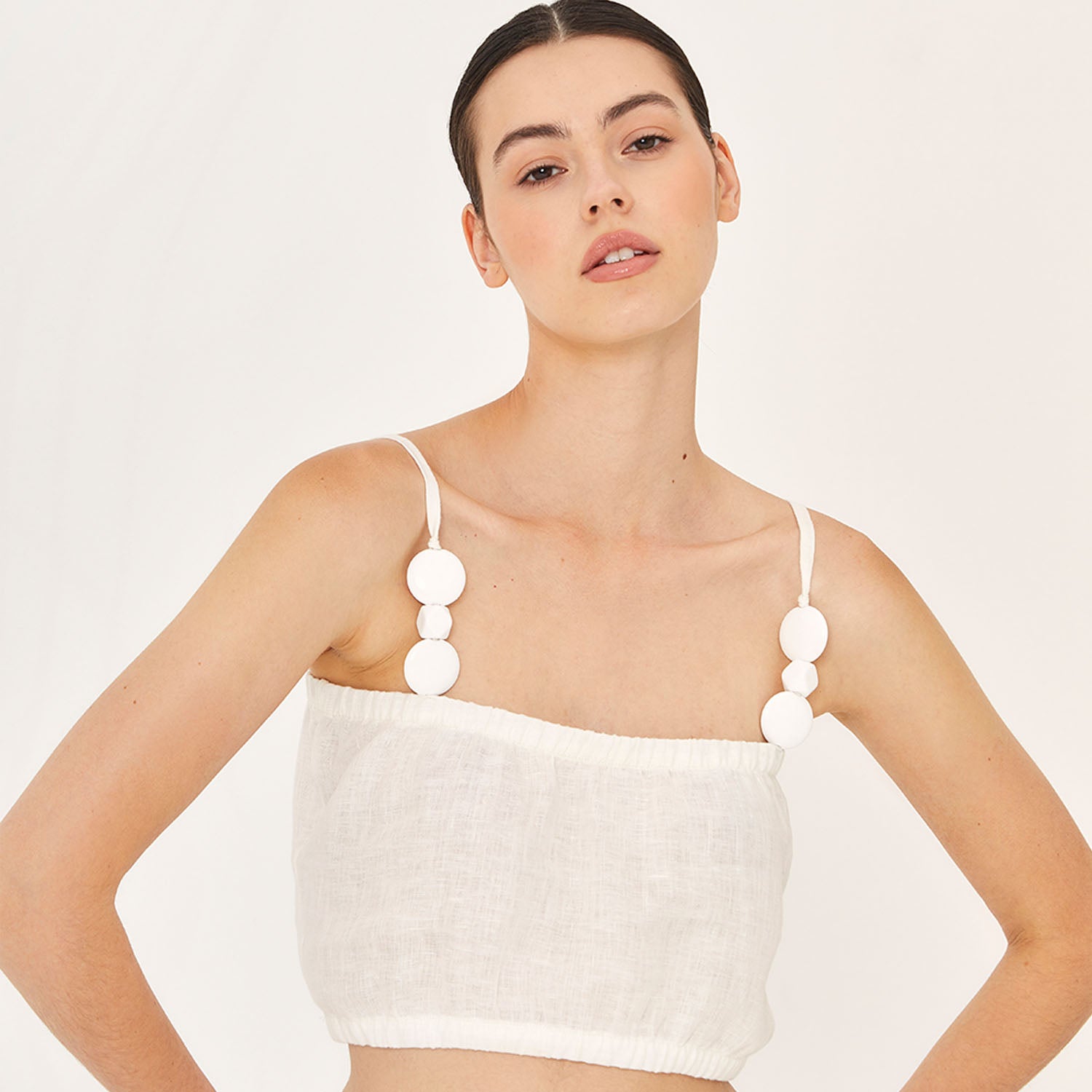 CROP TOP 100% LINEN BLANC 402B