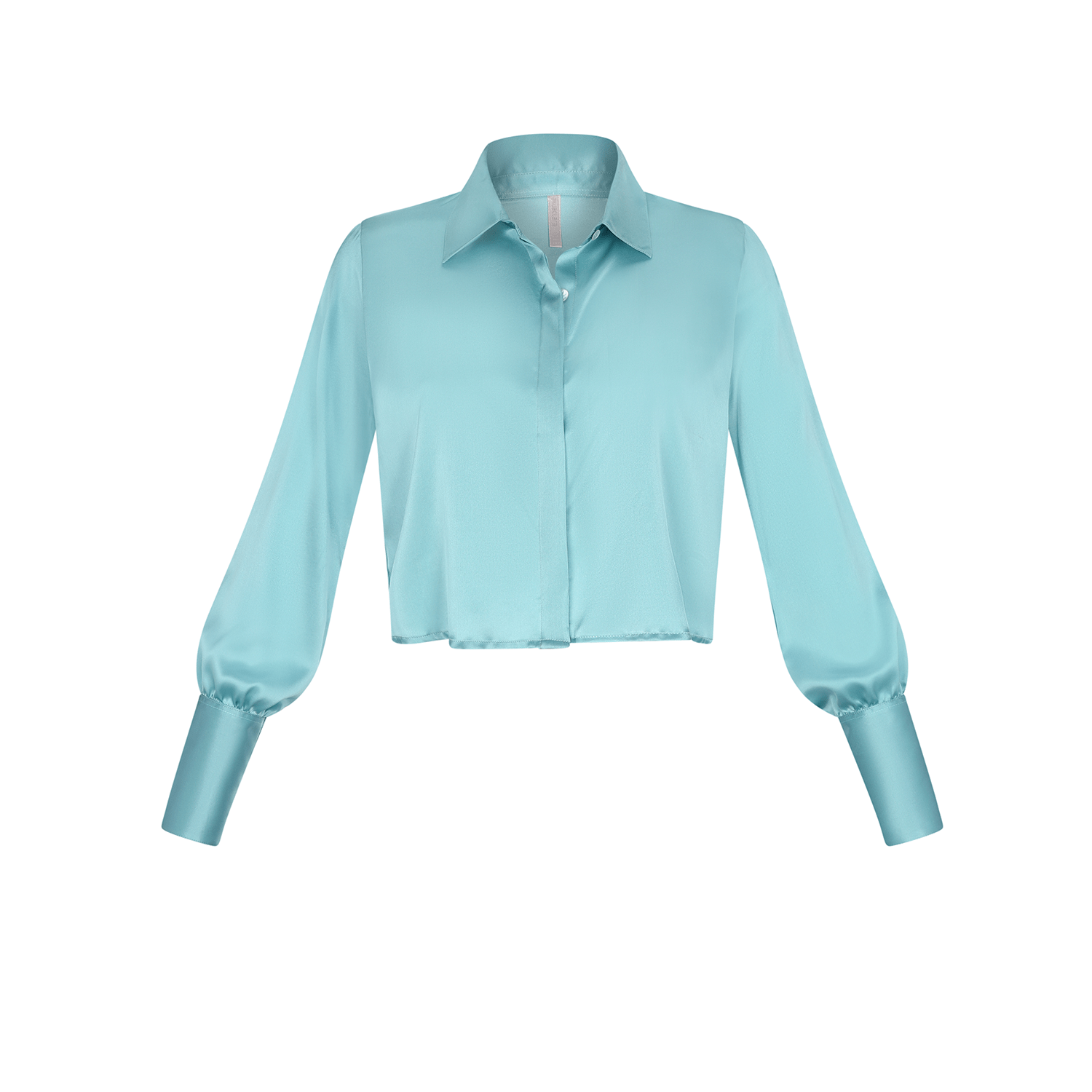 Italian Satin Silk Crop Blouse | Turquoise Italian Satin Silk Crop Blouse | Turquoise