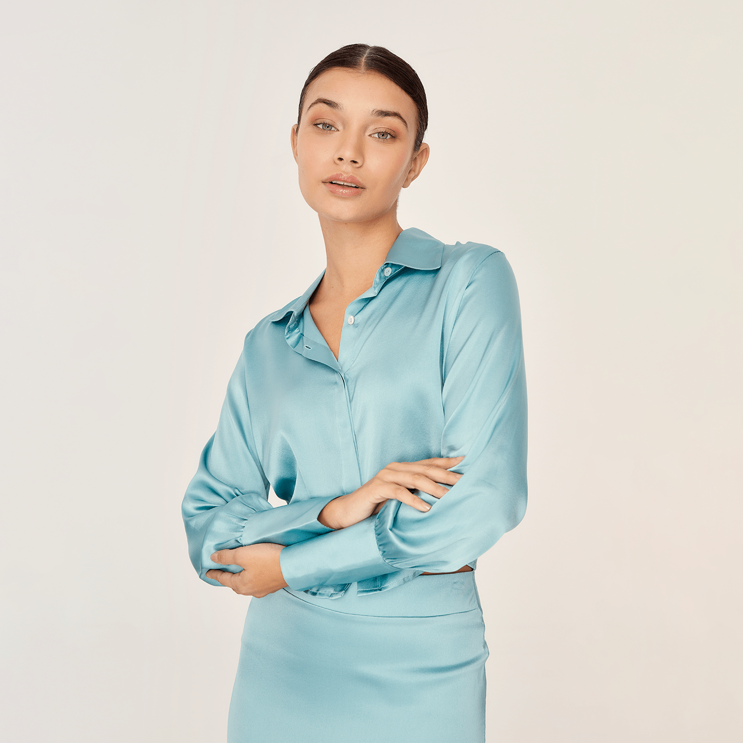 . BLOUSE 25 SHIRT SILK ELASTANE TURQUOISE 447