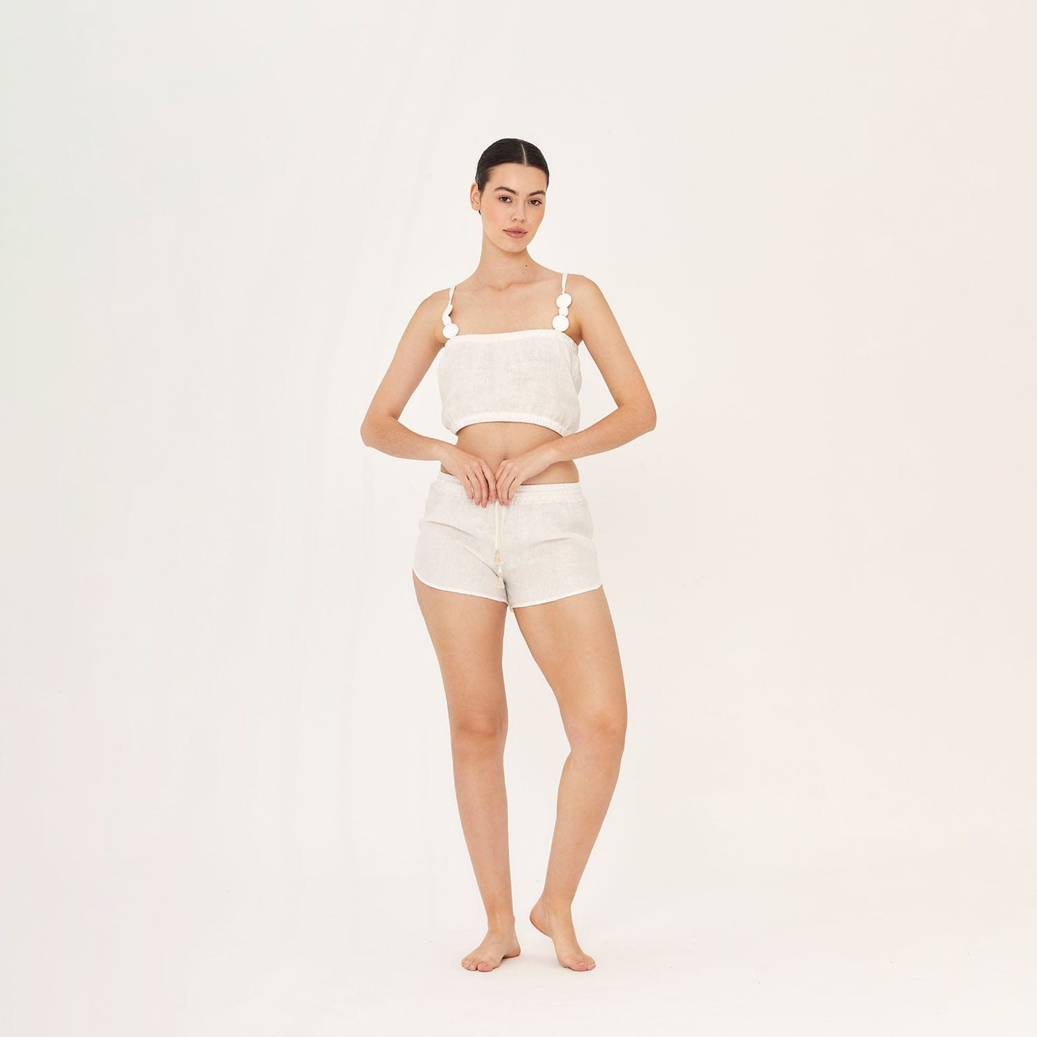 . BLOUSE 26 CROP TOP 100% LINEN BLANC 402B