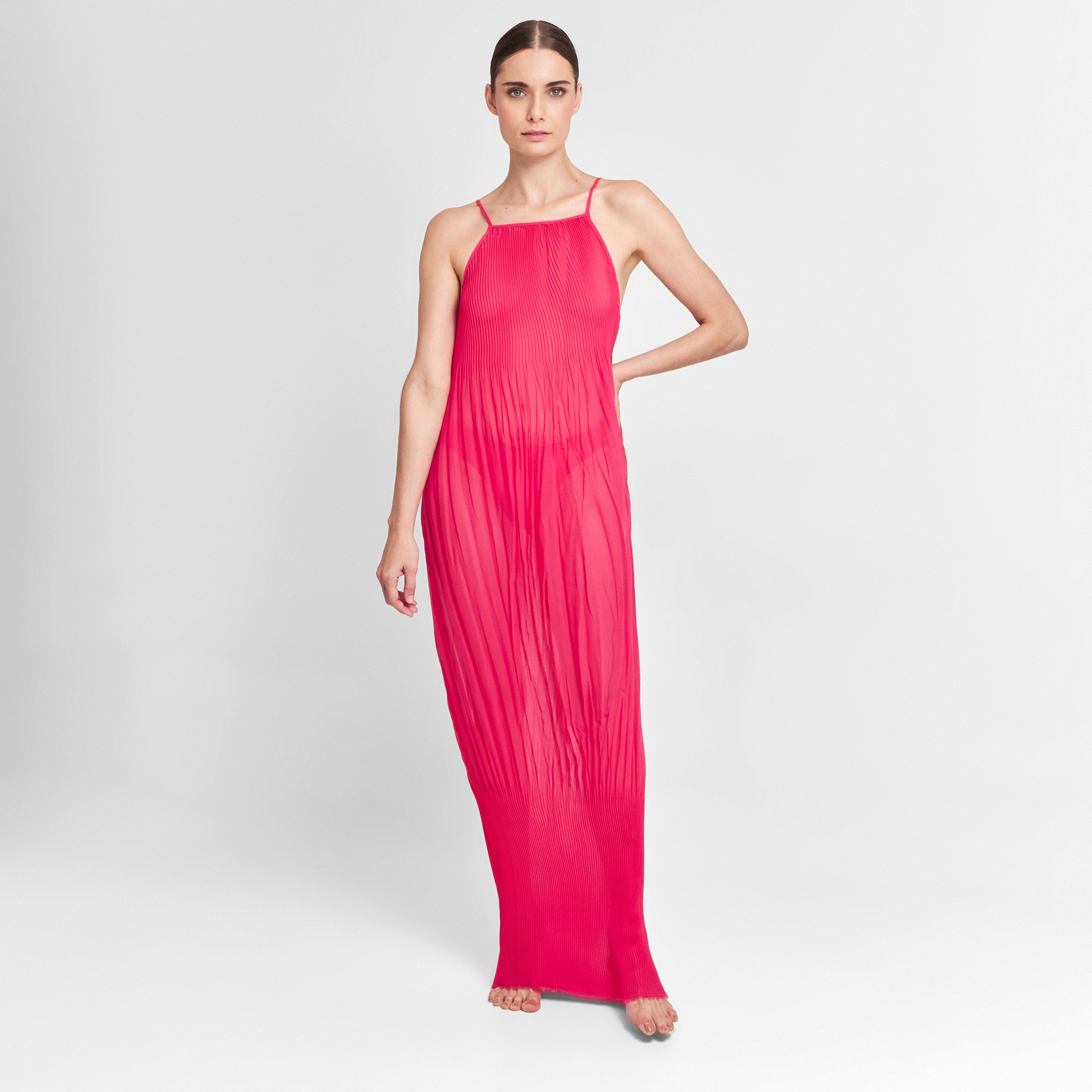 . DRESS 24 MAXI DRESS 100% POLYESTER FUCHSIA