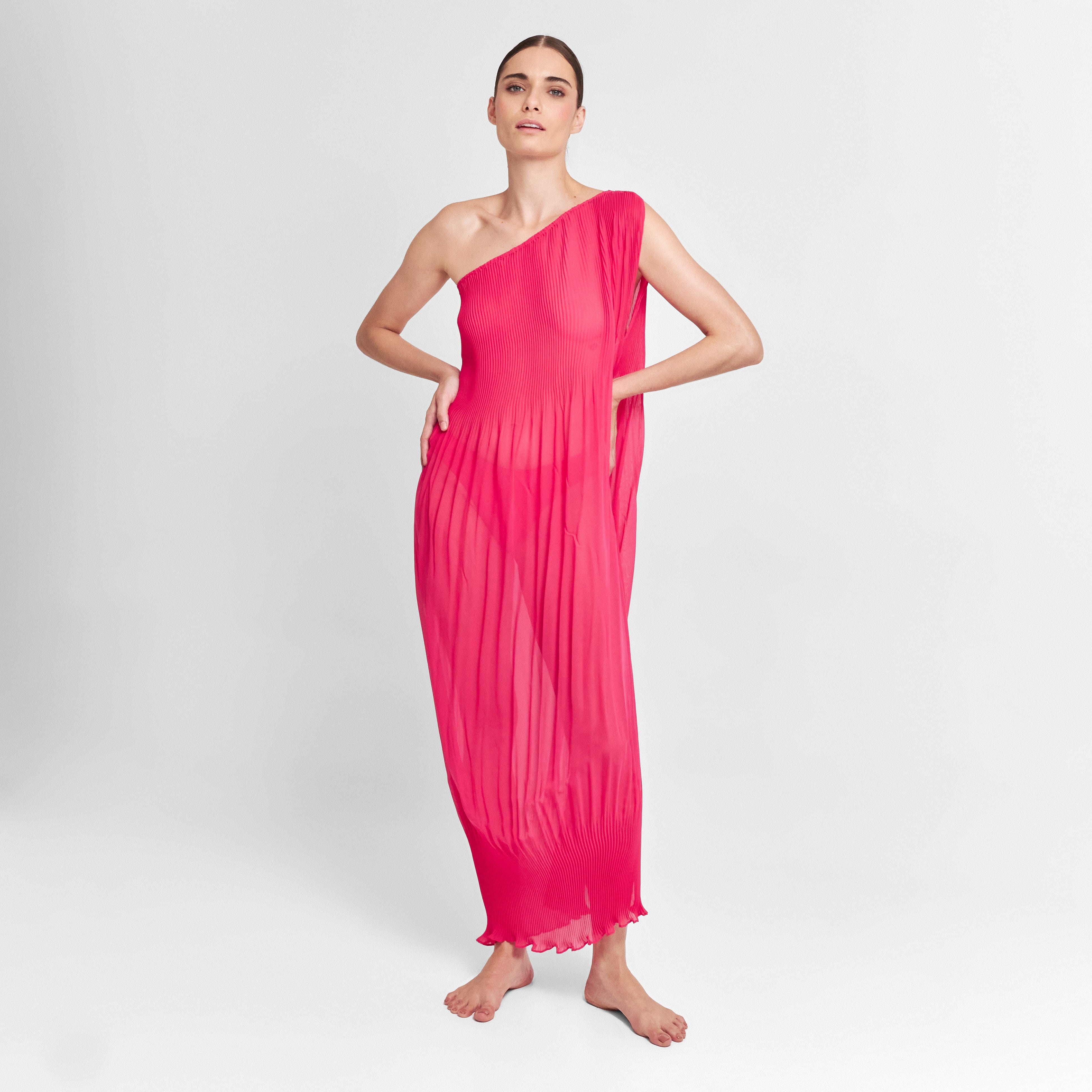 . DRESS 24 ONE SHOULDER MAXI TUNIC 100% POLYESTER FUCHSIA