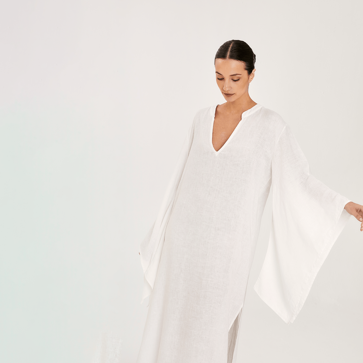 . DRESS 26 LONG KAFTAN 100% LINEN BLANC 351