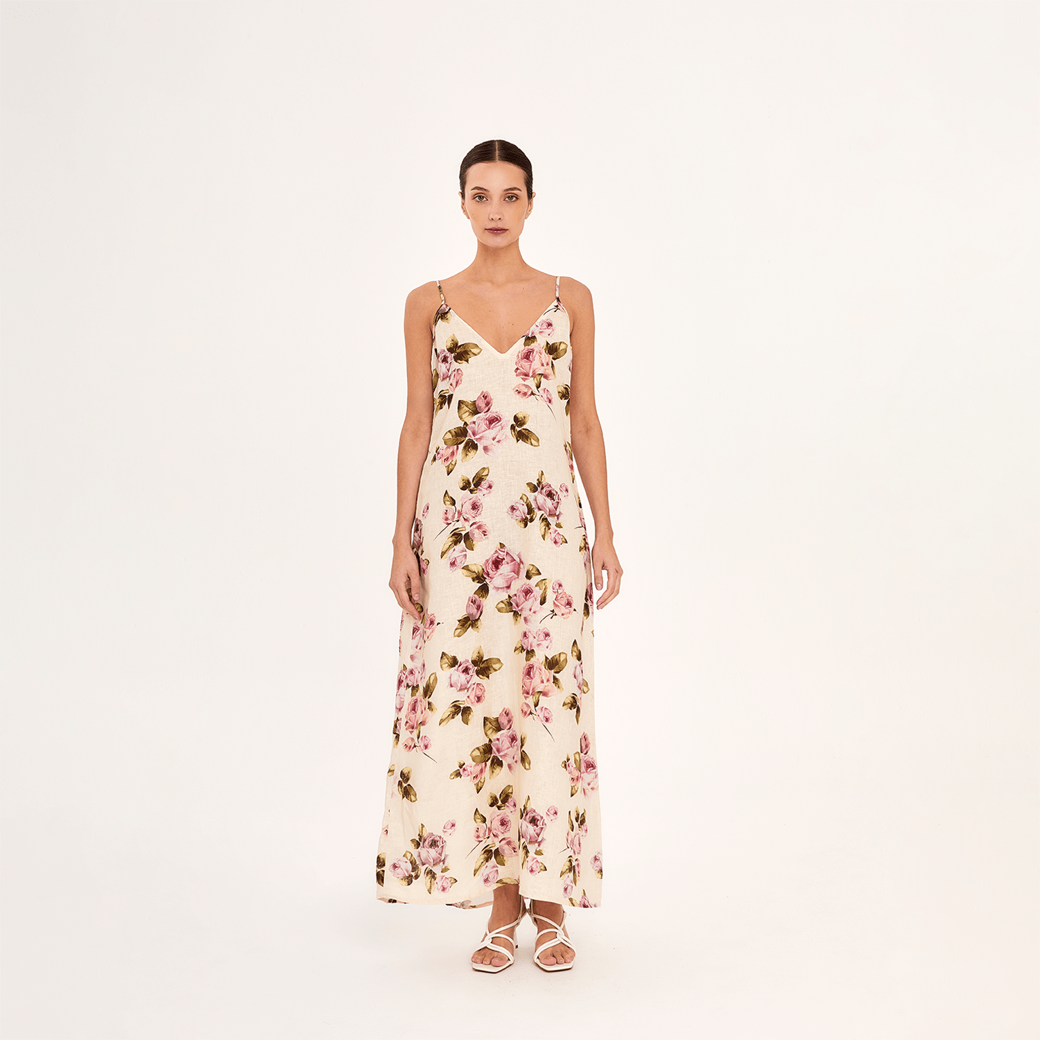 . DRESS 26 MIDI SLIP DRESS 100% LINEN ROSE 257