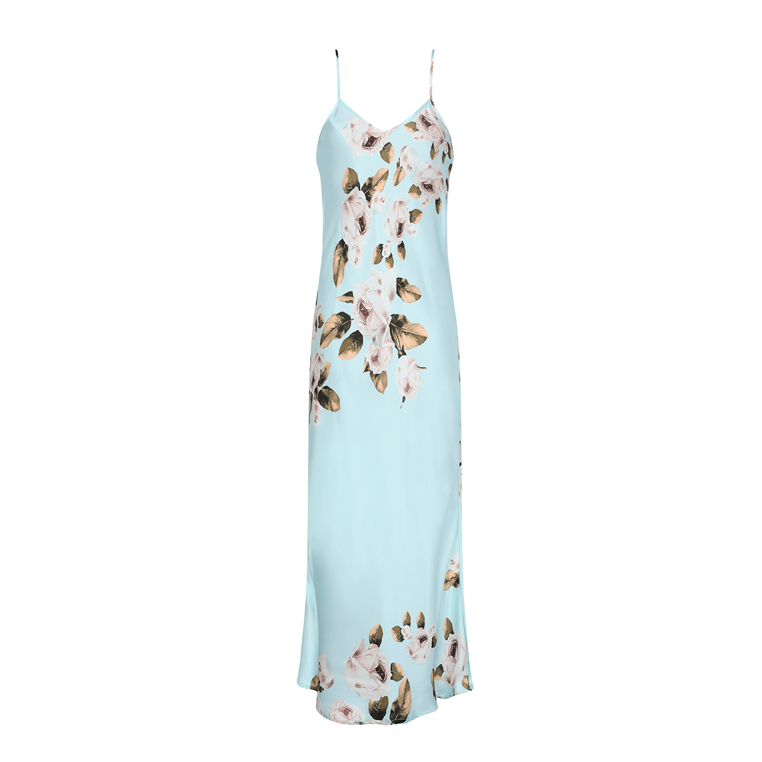 light blue midi slip dress V-Neck Silk Midi Slip Dress