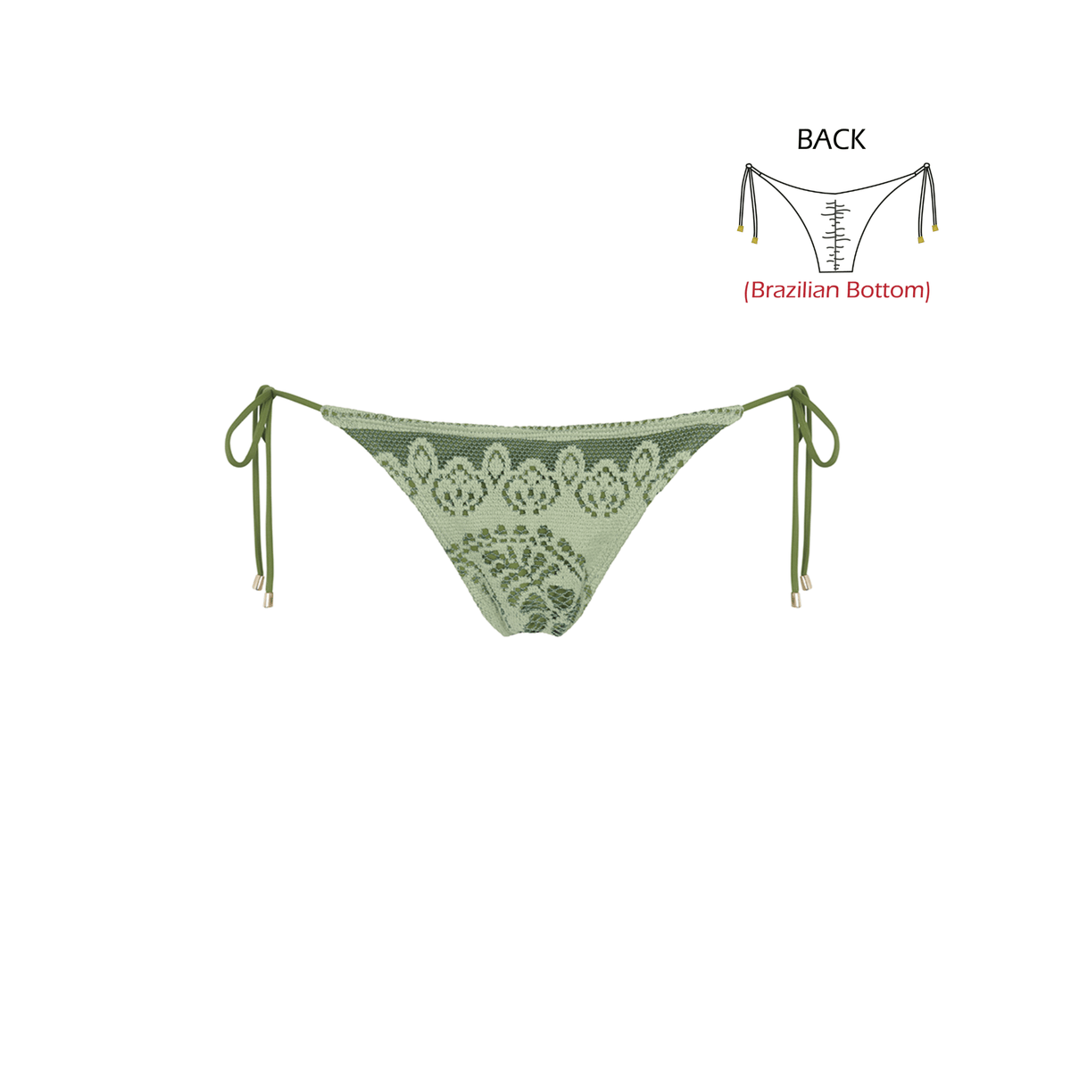 GREEN LOTUS BIKINI BOTTOM 27 Aguaclara | Sie Tie Brazilian Bikini Bottom Green Lotus