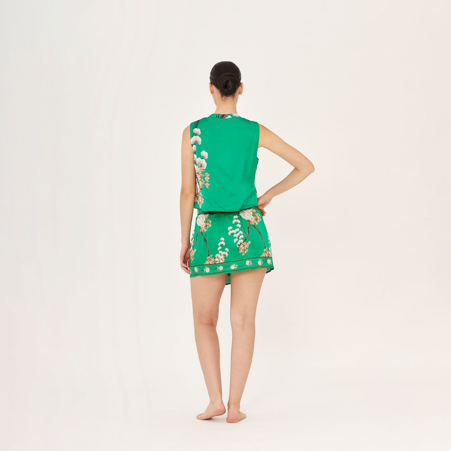 . SKIRT 26 MINI SKIRT 100% SILK CHIFFON JADE 502