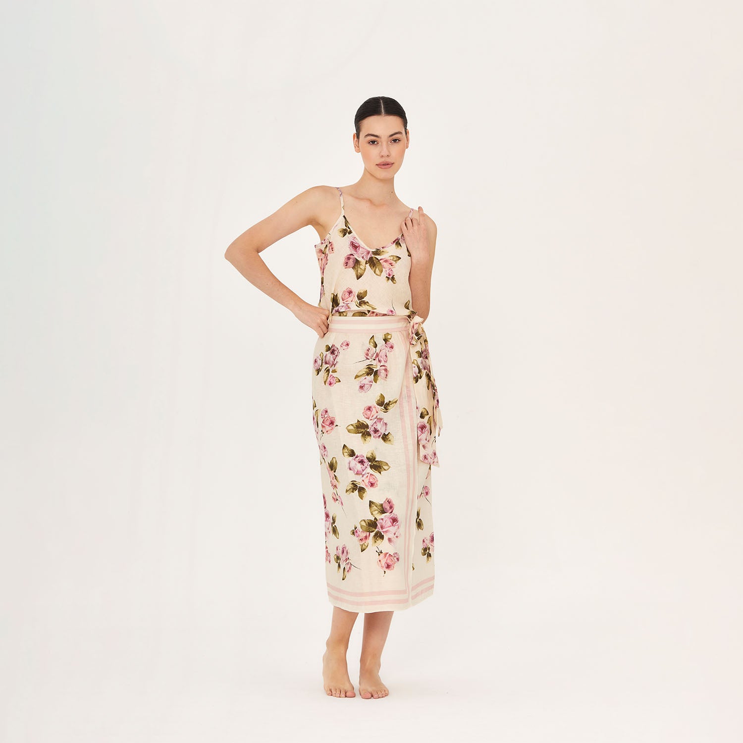 WRAP SKIRT 100% LINEN ROSE 527 LI