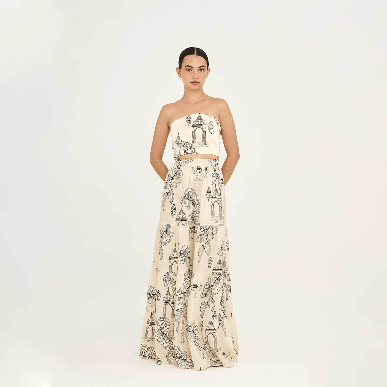 Aguaclara Swimwear Aguaclara | Camel Toile - Set Bustier Top & Maxi Skirt