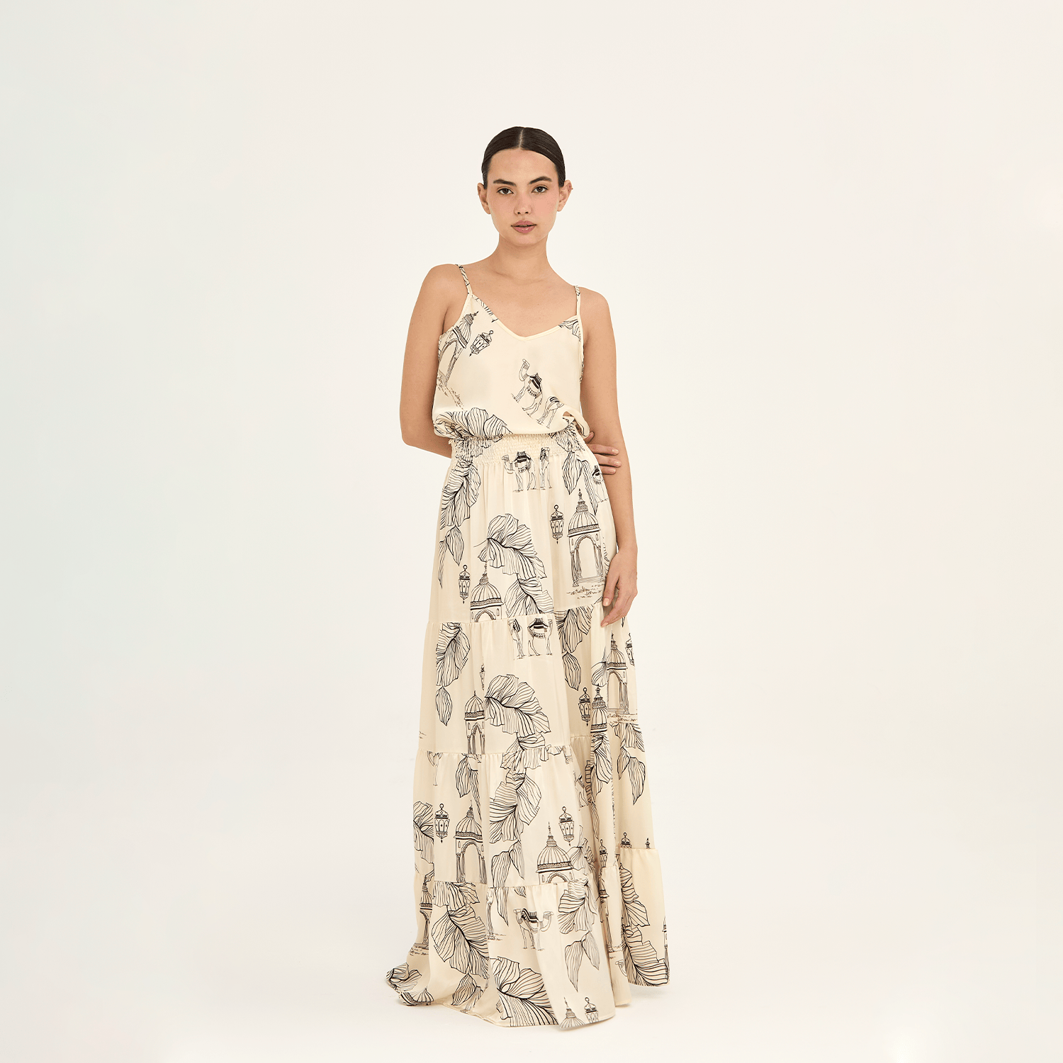 . BLOUSE 26 V-Neck Camisole in Camel Toile Print