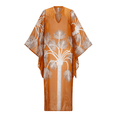 . DRESS 25 LONG KAFTAN 100% SILK CHIFFON VILLA ORANGE 351