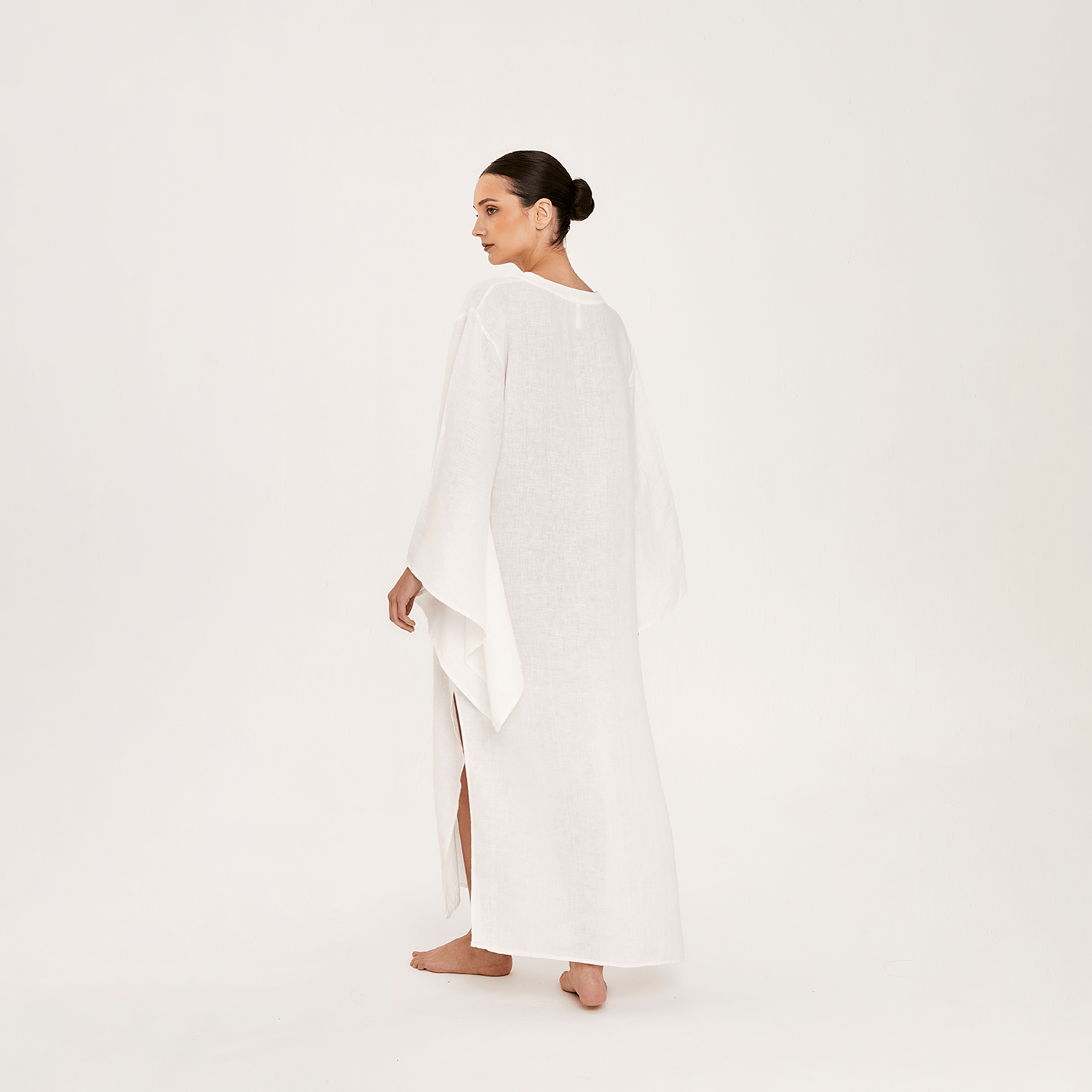 . DRESS 26 LONG KAFTAN 100% LINEN BLANC 351