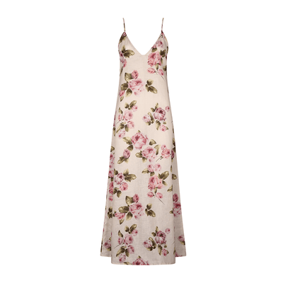 . DRESS 26 MIDI SLIP DRESS 100% LINEN ROSE 257