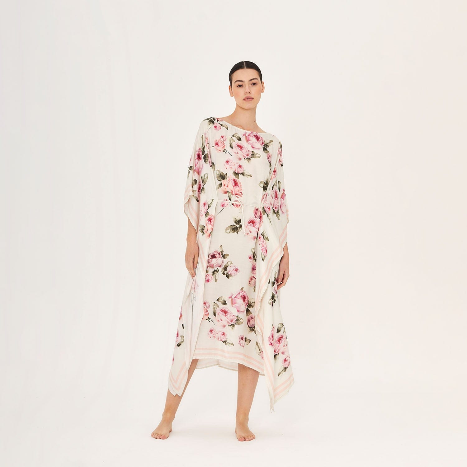 . DRESS 26 U LONG KAFTAN SILK VISCOSE ROSE 398A