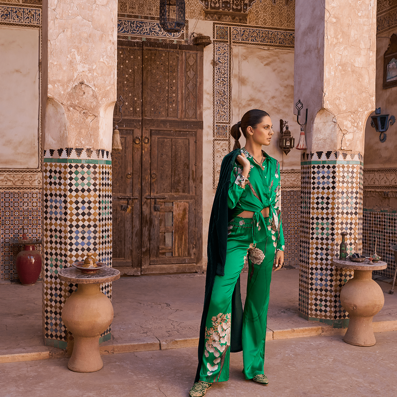 . PANTS 26 PANTS 100% SILK CHIFFON JADE 495