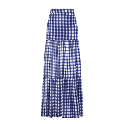 . SKIRT 25 MAXI SKIRT 100% SILK CHIFFON VICHY BLU 510