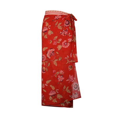 . SKIRT 25 U PAREO SKIRT COTTON SILK CHIFFON POMEGRANATE 501