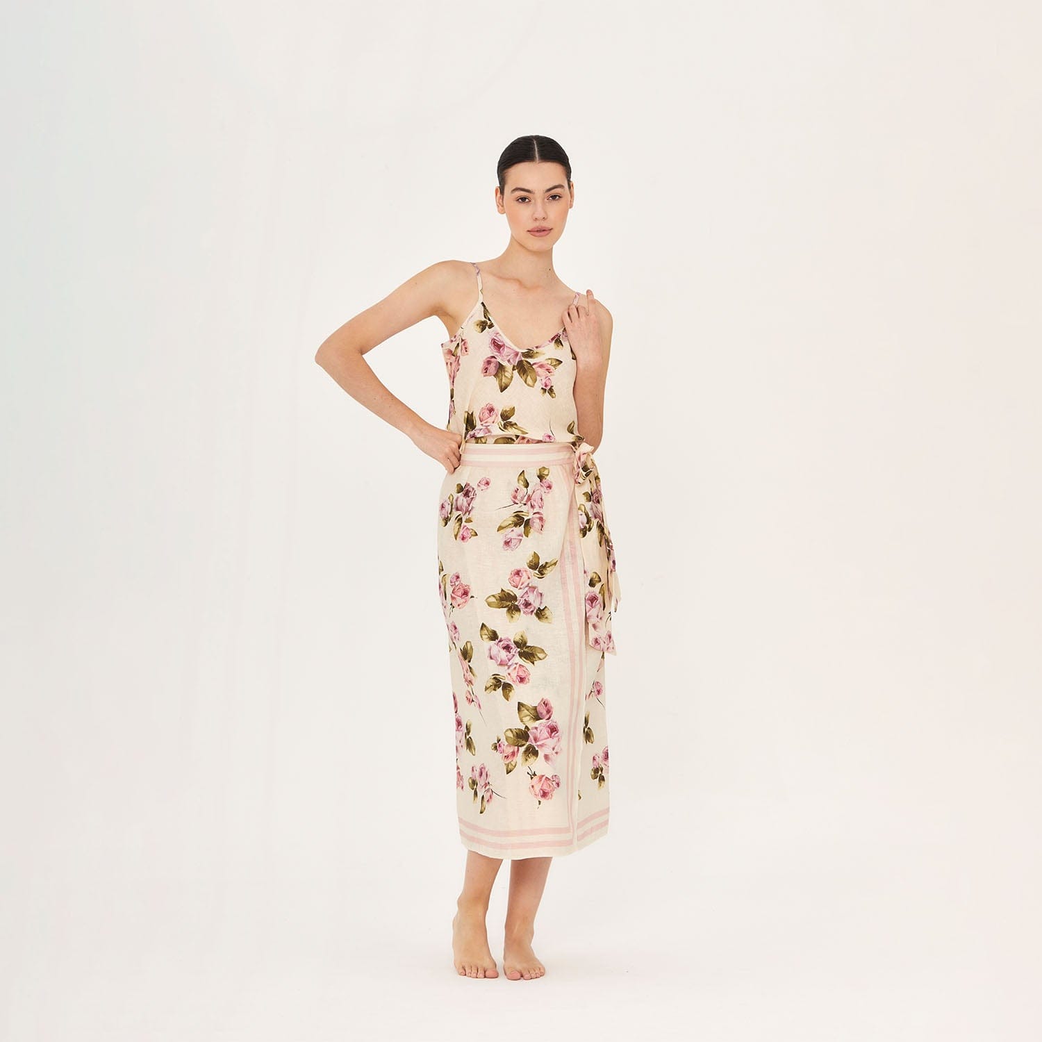 . SKIRT 26 WRAP SKIRT 100% LINEN ROSE 527 LI